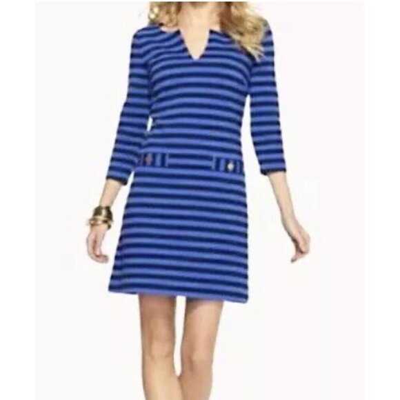Lilly Pulitzer Charlene dress size S Blue stripes pockets stretch knit - Picture 1 of 13